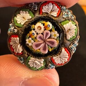 Handmade, Vintage, Micro Floral Millefiori Glass Brooch made in Italy